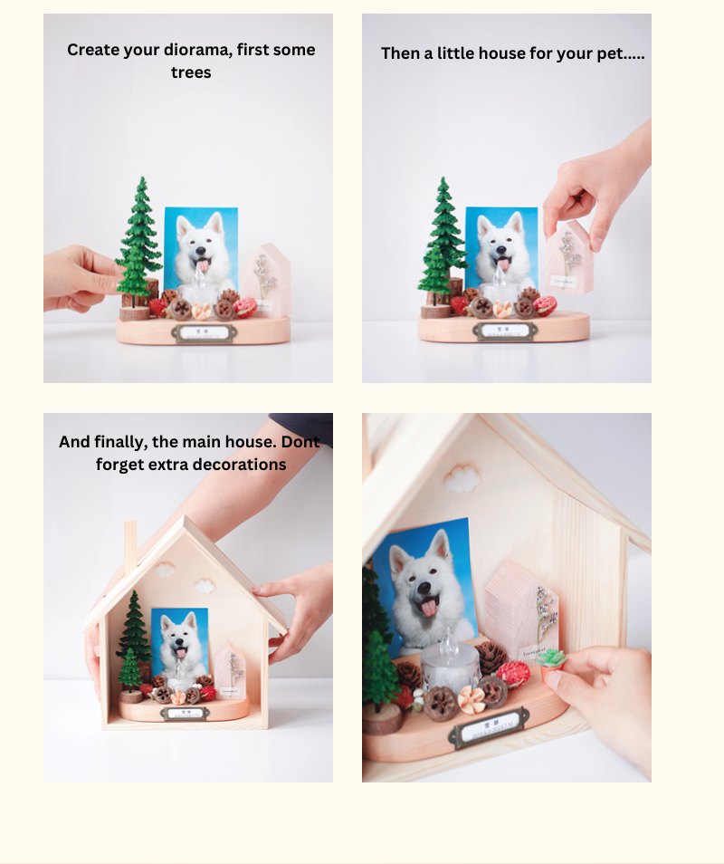 Custom pet diorama, memorial. Shrine for remembering, loving and respecting your pet.