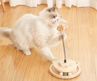 Treat dispensing spring-loaded cat toy