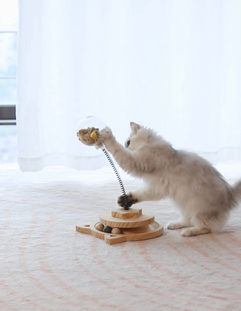 Treat dispensing spring-loaded cat toy