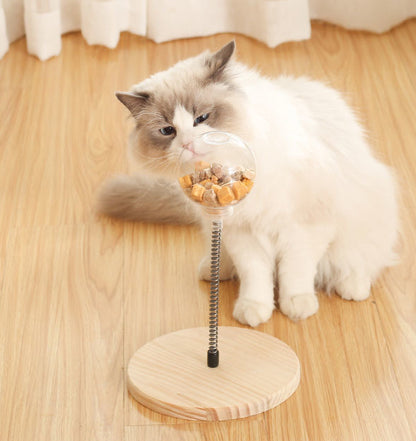 Treat dispensing spring-loaded cat toy